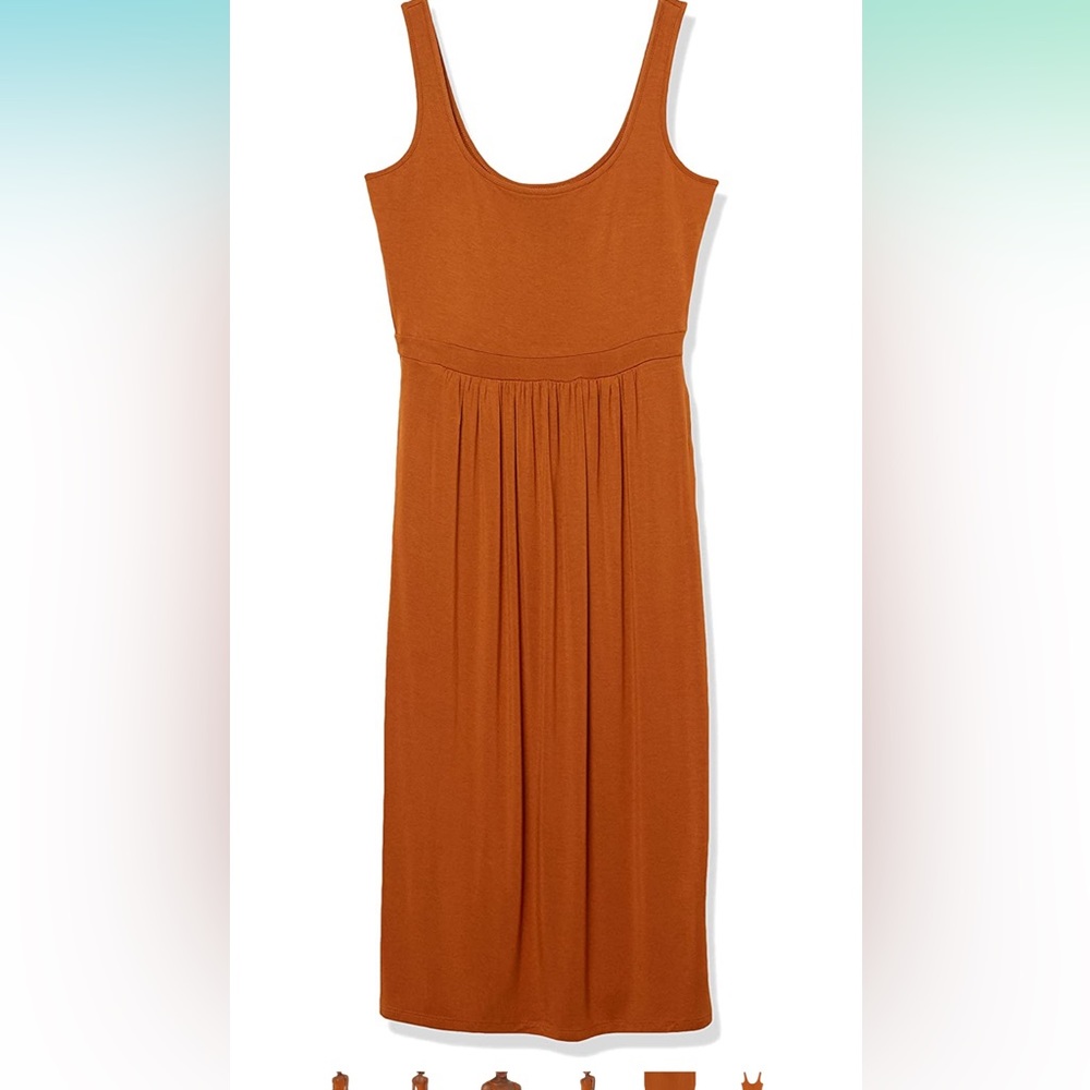 Women's Jersey Sleeveless Empire-Waist Midi Dress (Caramel color, Small)